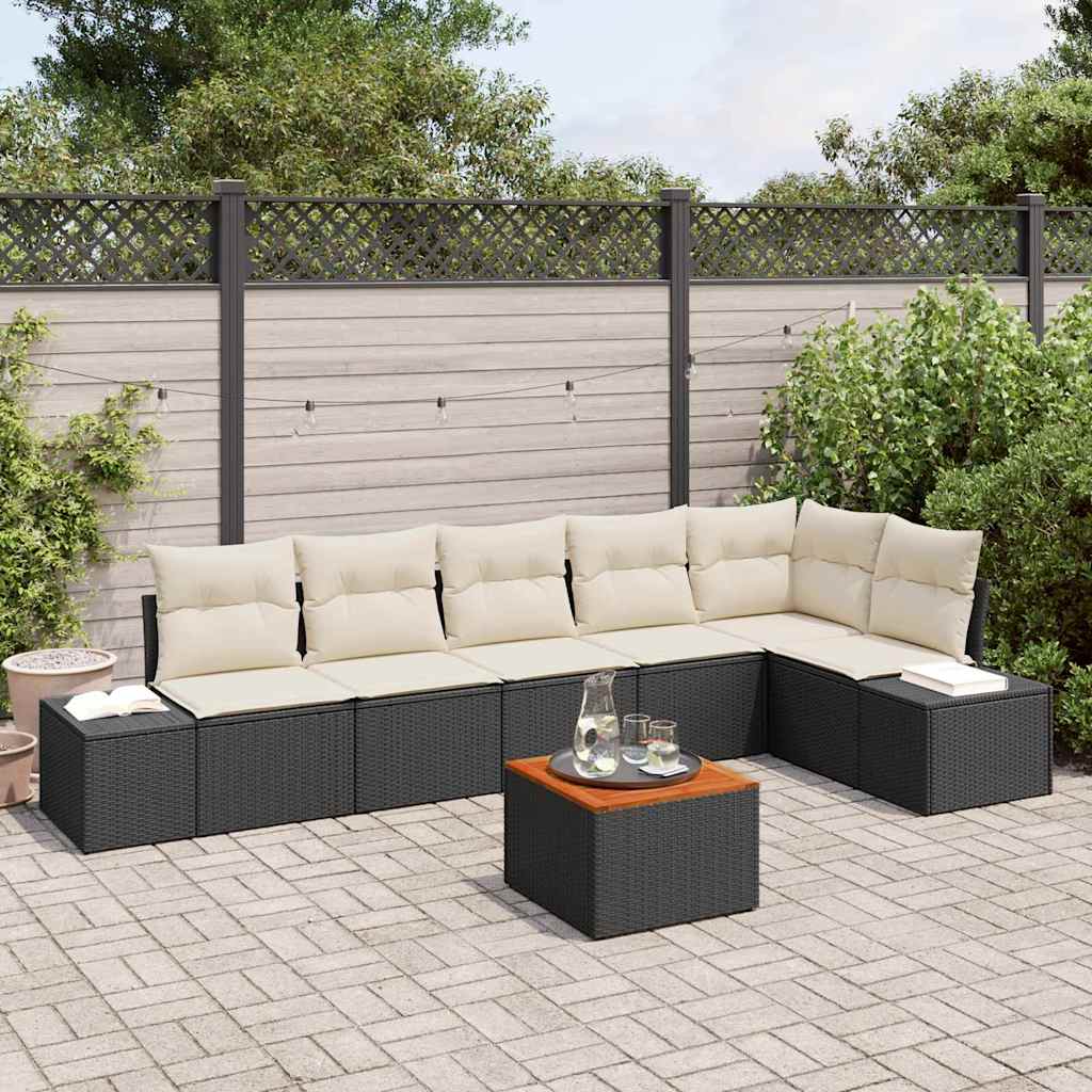 vidaXL Zestaw Sof na Ogród 7 pcs Czarny i kremowy polirattan