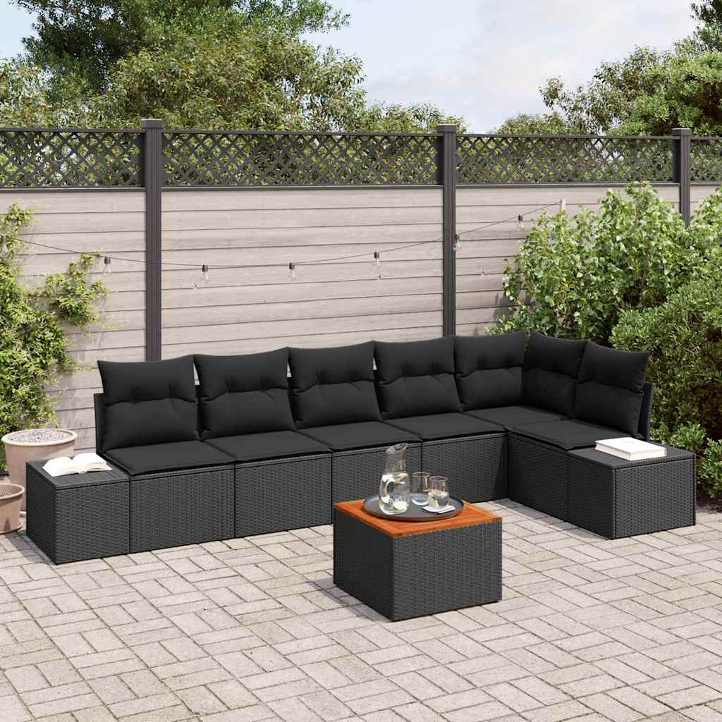 vidaXL Zestaw Sof na Ogród z przechowywaniem 7 pcs Czarny polirattan