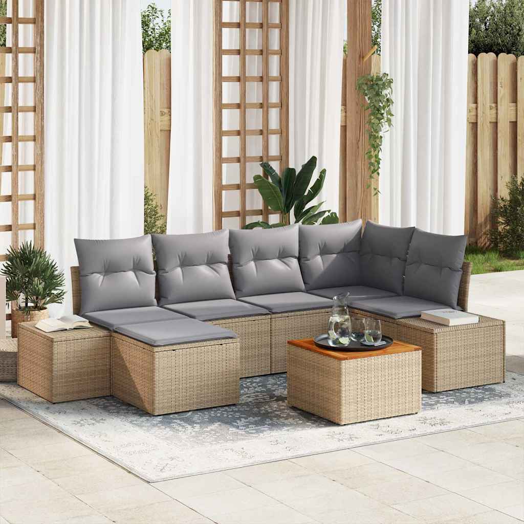 vidaXL Zestaw Sof na Ogród 7 pcs beżowo-jasnoszary