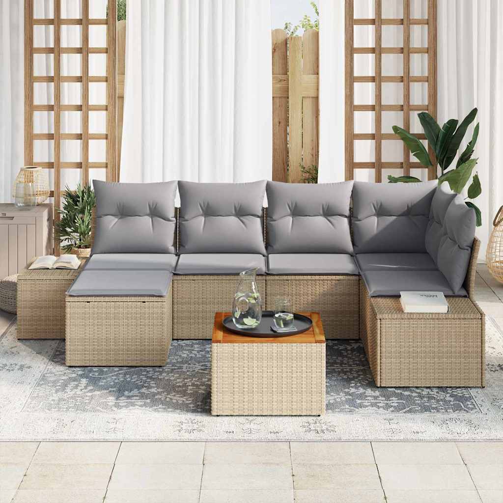 vidaXL Zestaw Sof na Ogród 7 pcs beżowo-jasnoszary