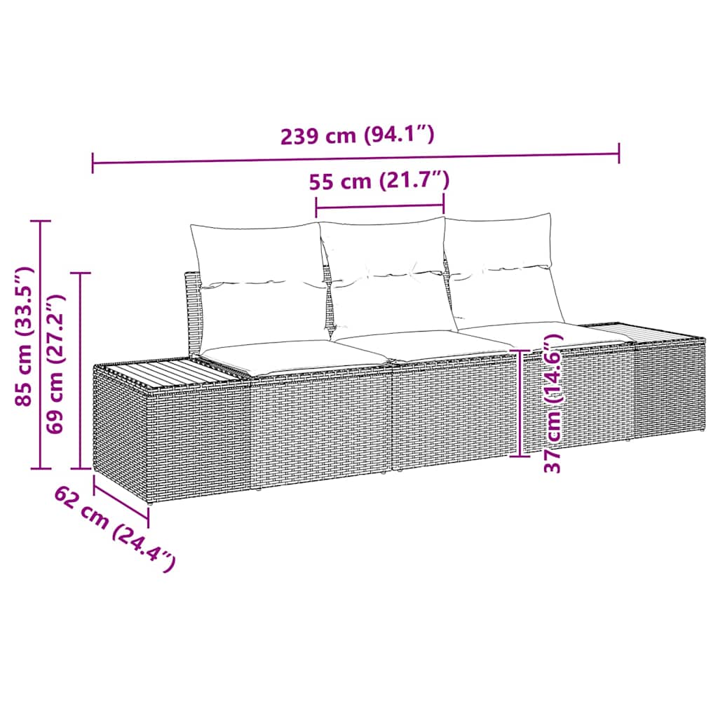 vidaXL Zestaw Sof na Ogród z przechowywaniem 3 pcs Szary Polirattan