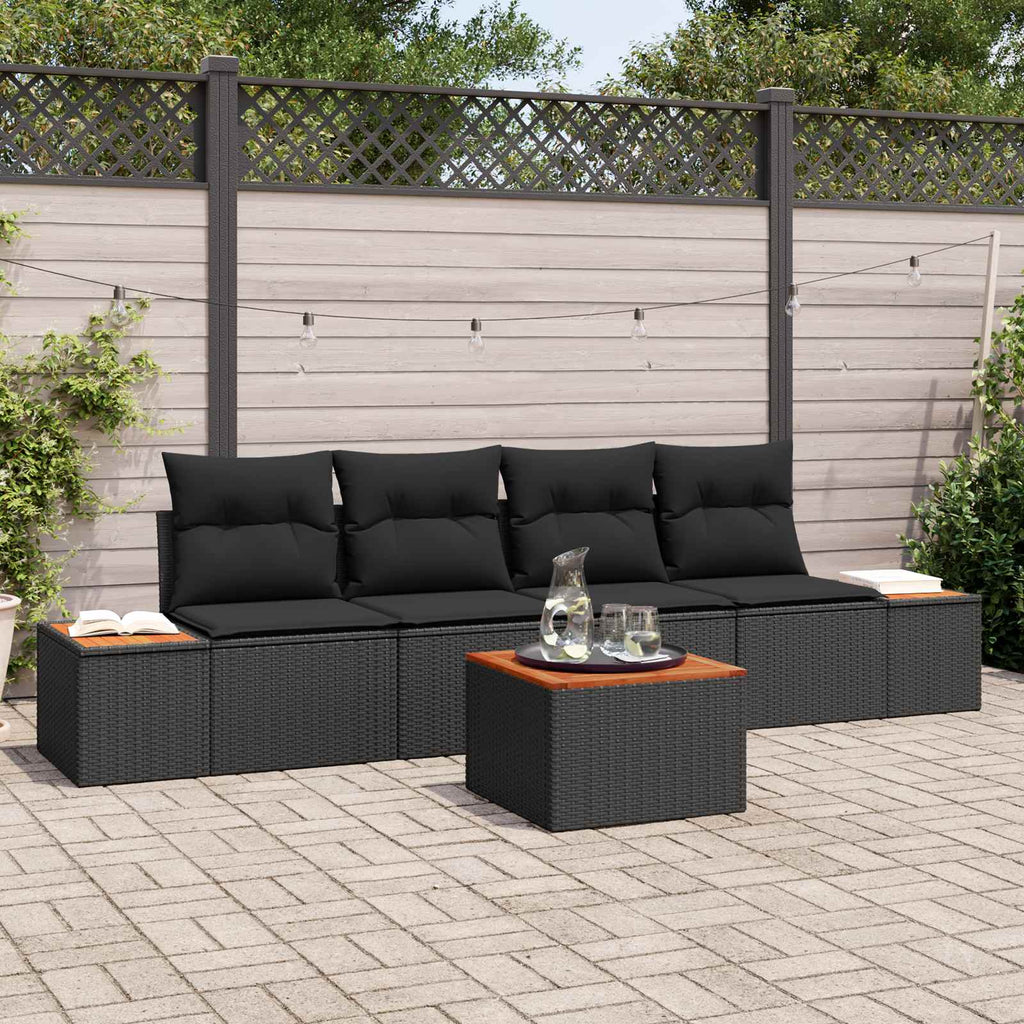 vidaXL Zestaw Sof na Ogród z poduszką 5 pcs Czarny Polirattan
