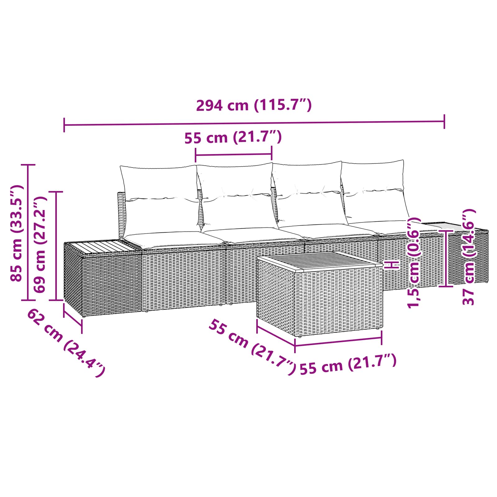 vidaXL Zestaw Sof na Ogród z poduszką 5 pcs Czarny Polirattan