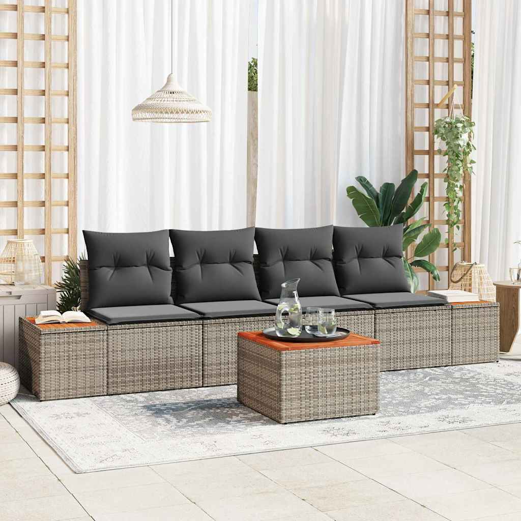 vidaXL Zestaw Sof na Ogród z poduszką 5 pcs Szary Polirattan