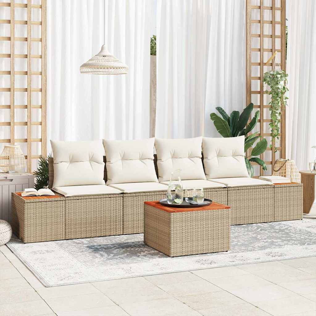 vidaXL Zestaw Sof na Ogród z poduszką 5 pcs Beżowy Polirattan