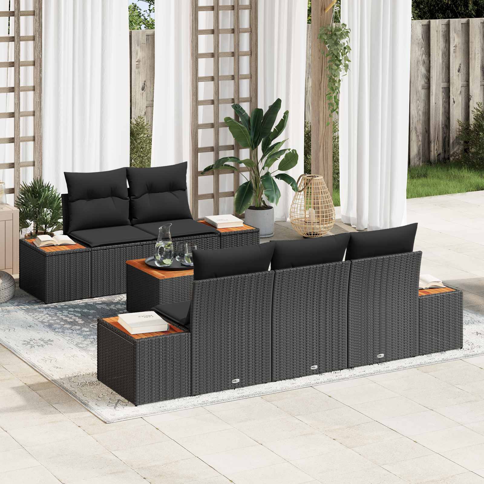 vidaXL Zestaw Sof na Ogród z przechowywaniem 6 pcs Czarny Polirattan