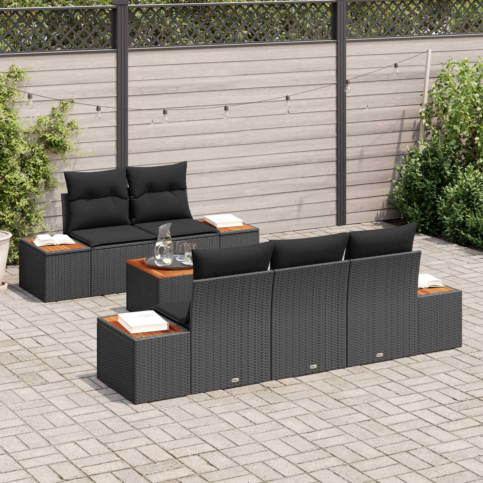 vidaXL Zestaw Sof na Ogród z przechowywaniem 6 pcs Czarny Polirattan