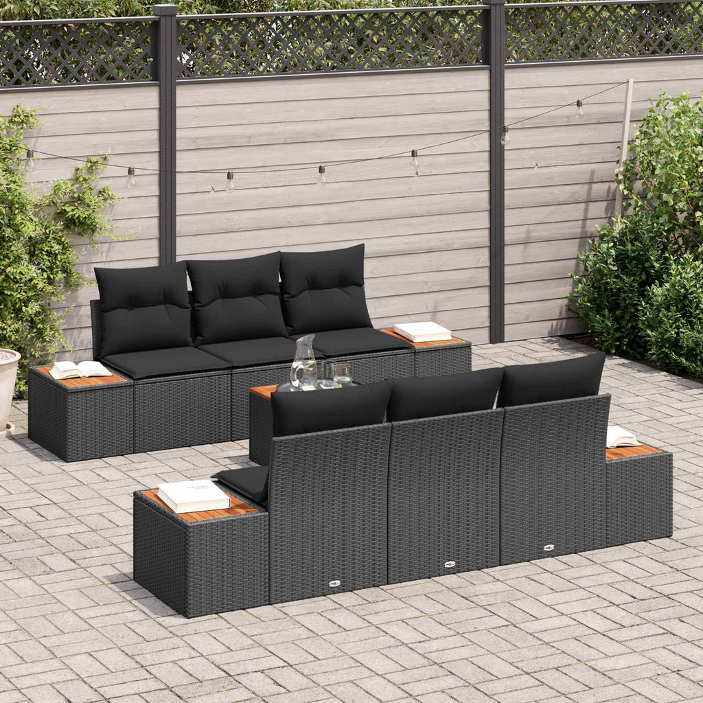 vidaXL Zestaw Sof na Ogród z poduszką 7 pcs Czarny Polirattan