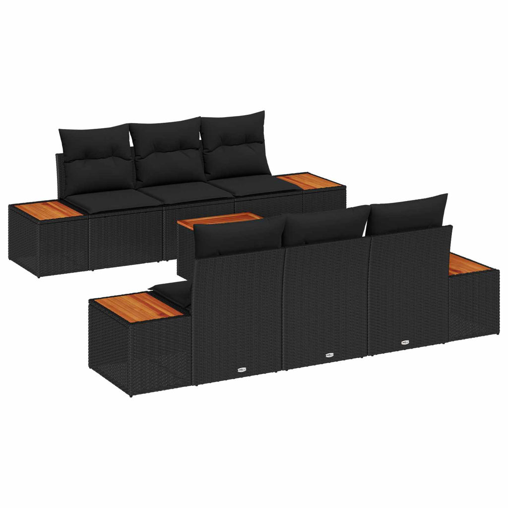 vidaXL Zestaw Sof na Ogród z poduszką 7 pcs Czarny Polirattan