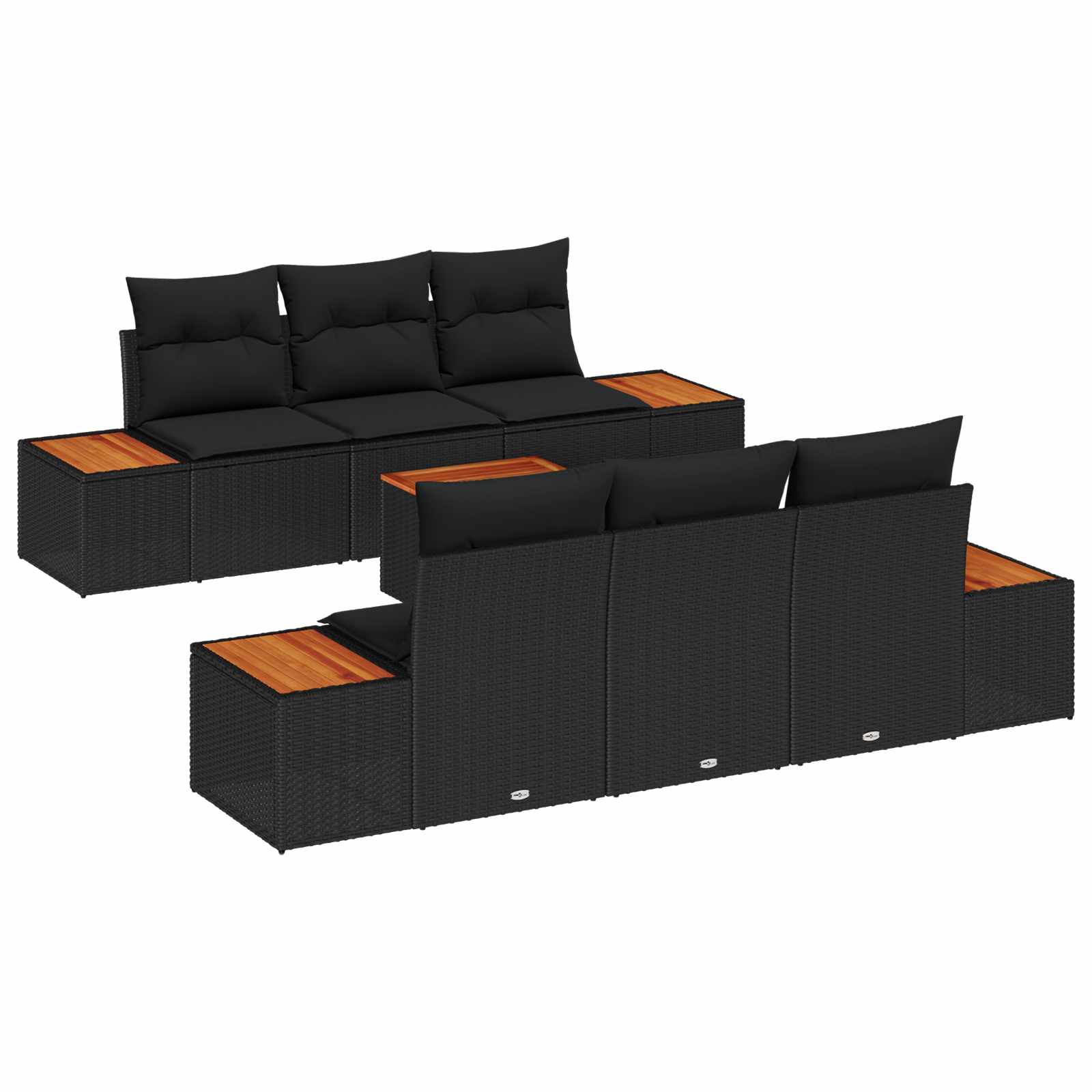 vidaXL Zestaw Sof na Ogród z poduszką 7 pcs Czarny Polirattan