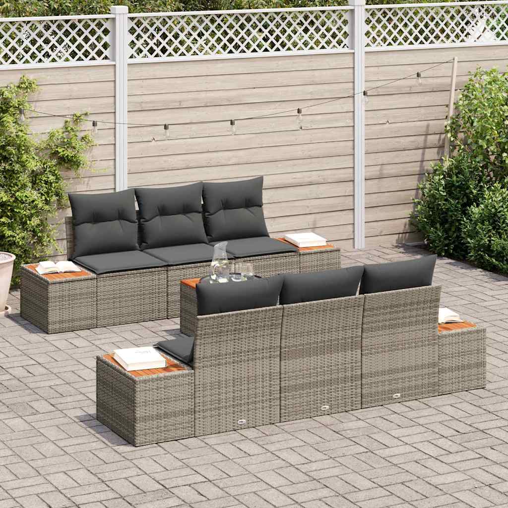 vidaXL Zestaw Sof na Ogród z poduszką 7 pcs Szary Polirattan