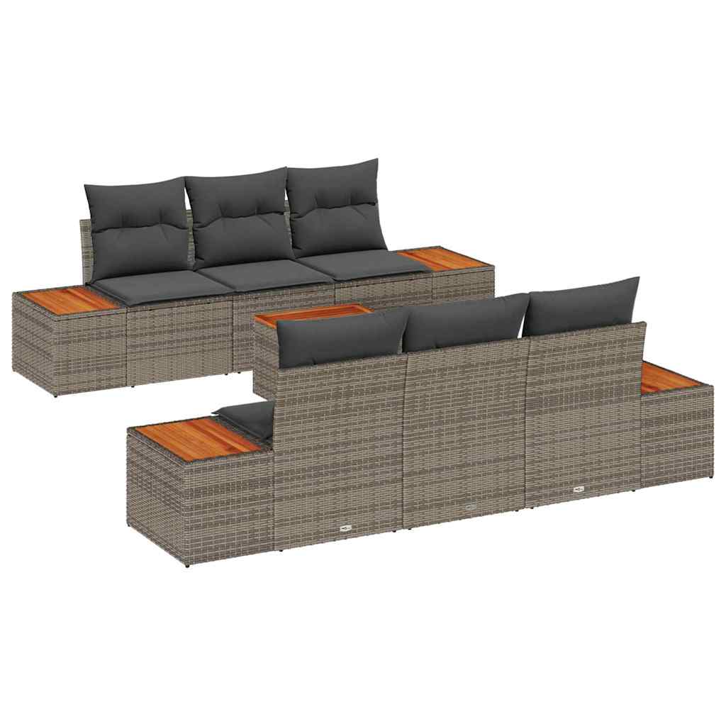 vidaXL Zestaw Sof na Ogród z poduszką 7 pcs Szary Polirattan