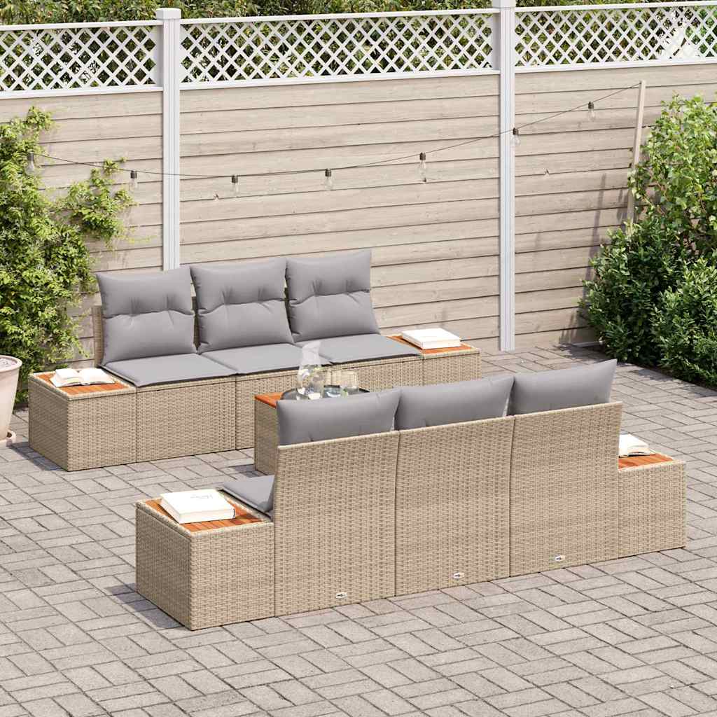 vidaXL Zestaw Sof na Ogród z poduszką 7 pcs Beżowy Polirattan
