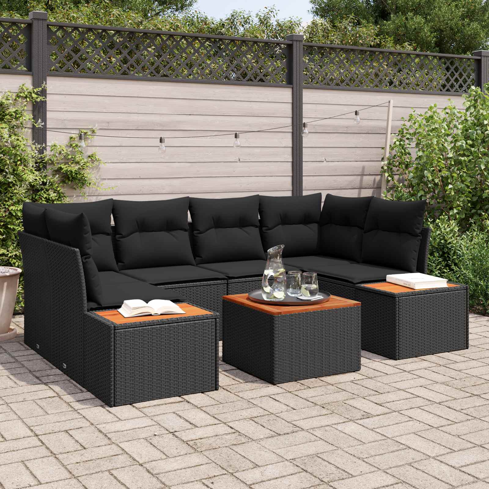 vidaXL Zestaw Sof na Ogród z poduszką 6 pcs Czarny Polirattan