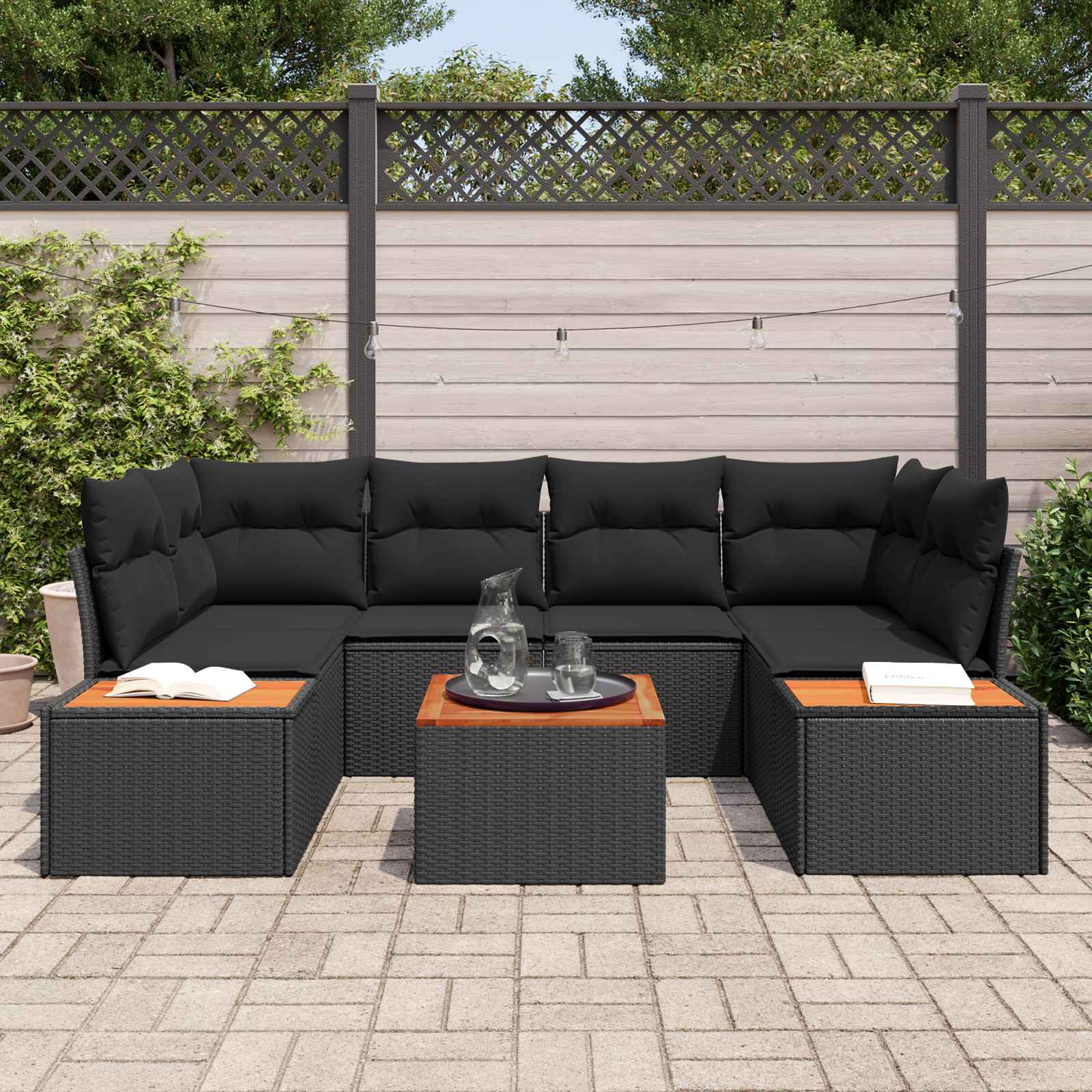 vidaXL Zestaw Sof na Ogród z poduszką 6 pcs Czarny Polirattan