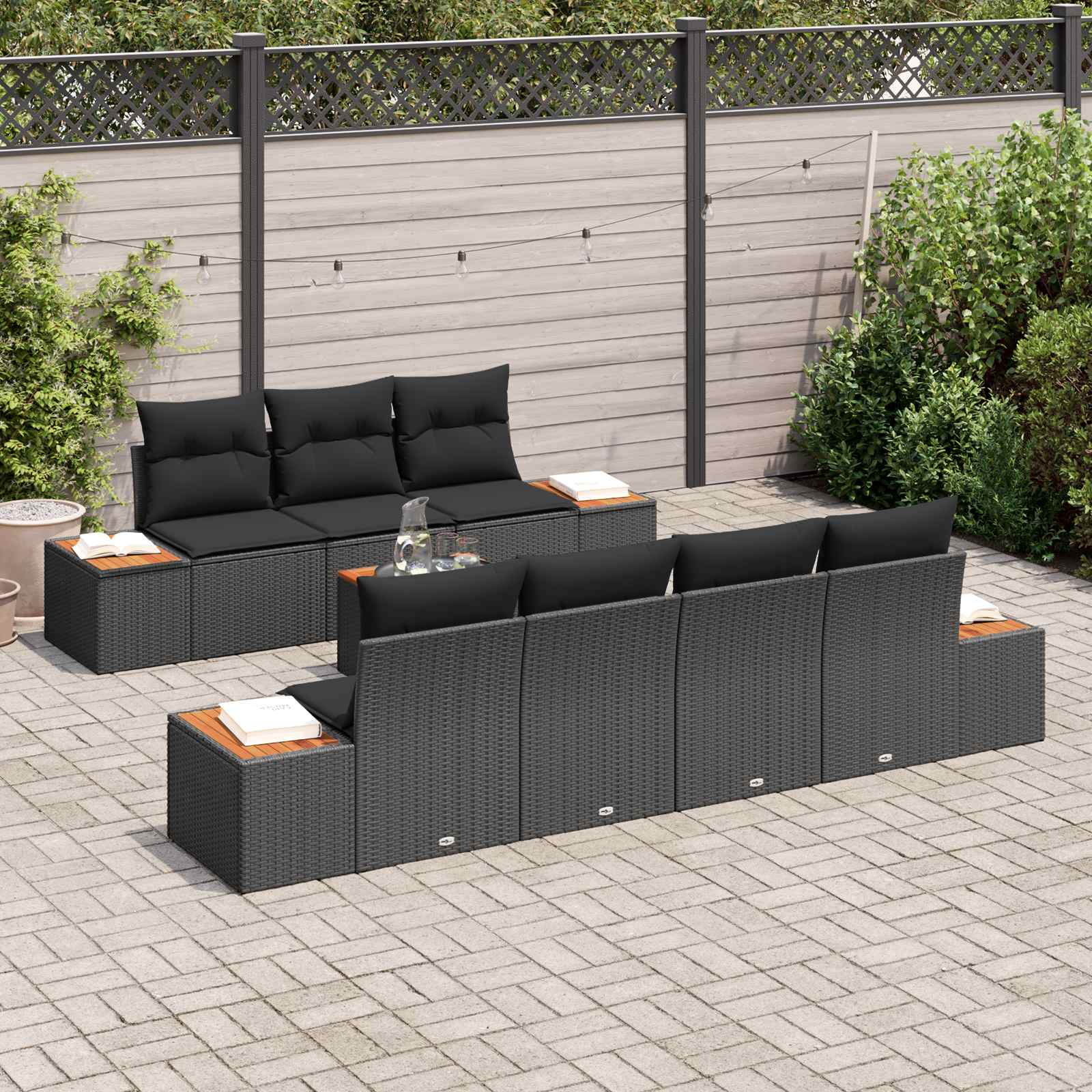 vidaXL Zestaw Sof na Ogród z poduszką 8 pcs Czarny Polirattan