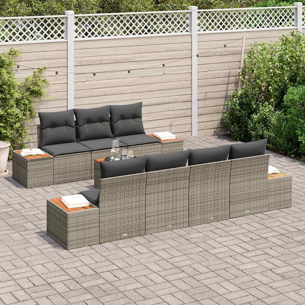 vidaXL Zestaw Sof na Ogród z poduszką 8 pcs Szary Polirattan