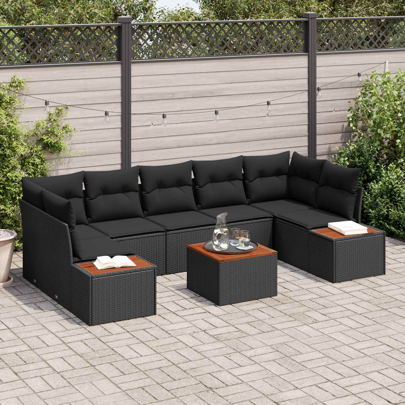 vidaXL Zestaw Sof na Ogród z poduszką 8 pcs Czarny Polirattan