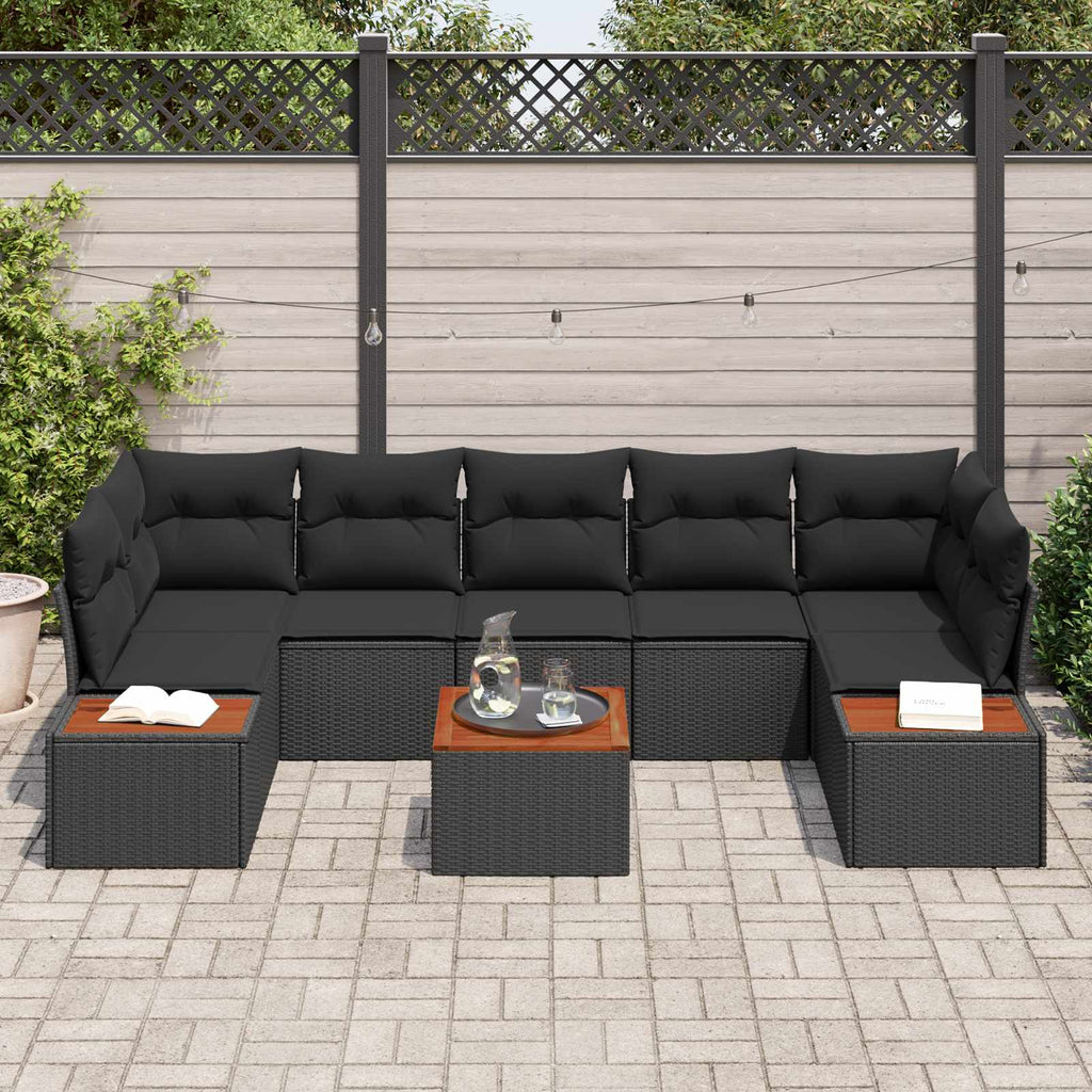 vidaXL Zestaw Sof na Ogród z poduszką 8 pcs Czarny Polirattan
