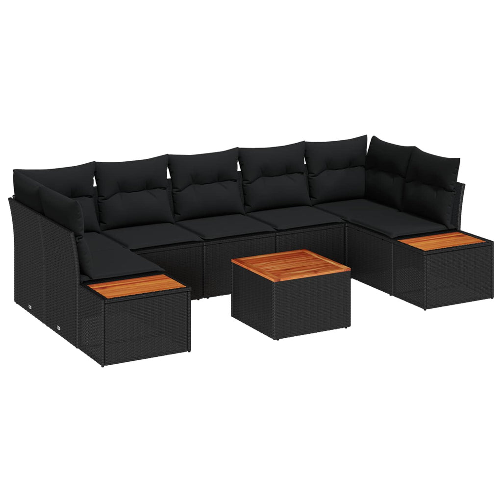 vidaXL Zestaw Sof na Ogród z poduszką 8 pcs Czarny Polirattan