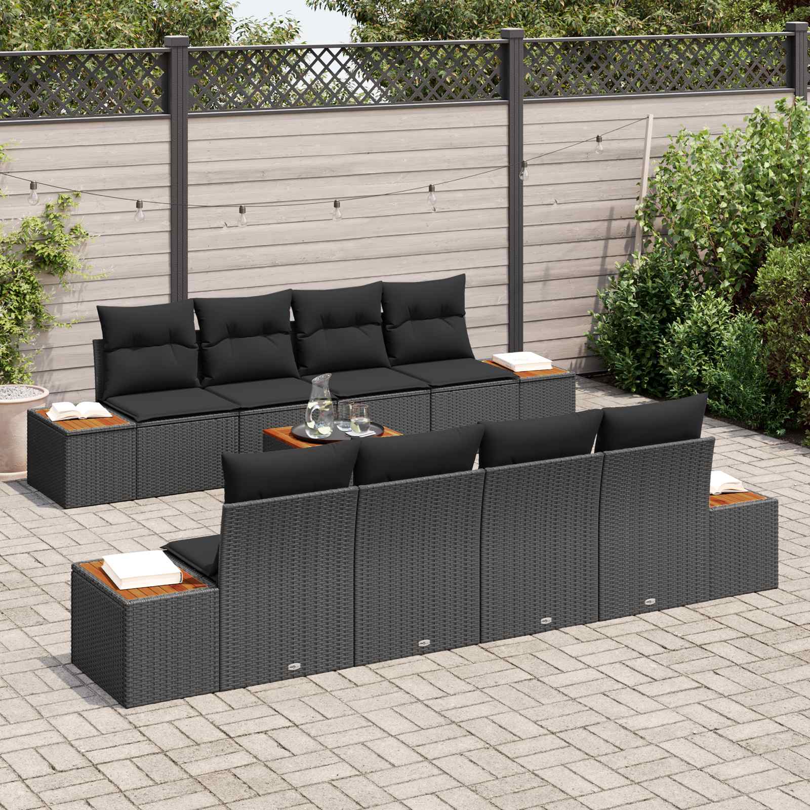 vidaXL Zestaw Sof na Ogród z poduszką 9 pcs Czarny Polirattan