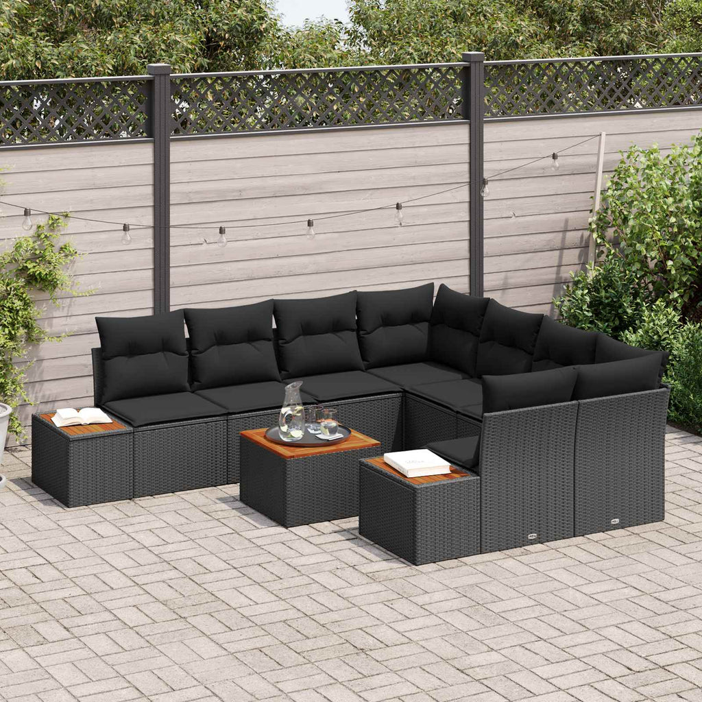 vidaXL Zestaw Sof na Ogród z poduszką 9 pcs Czarny Polirattan