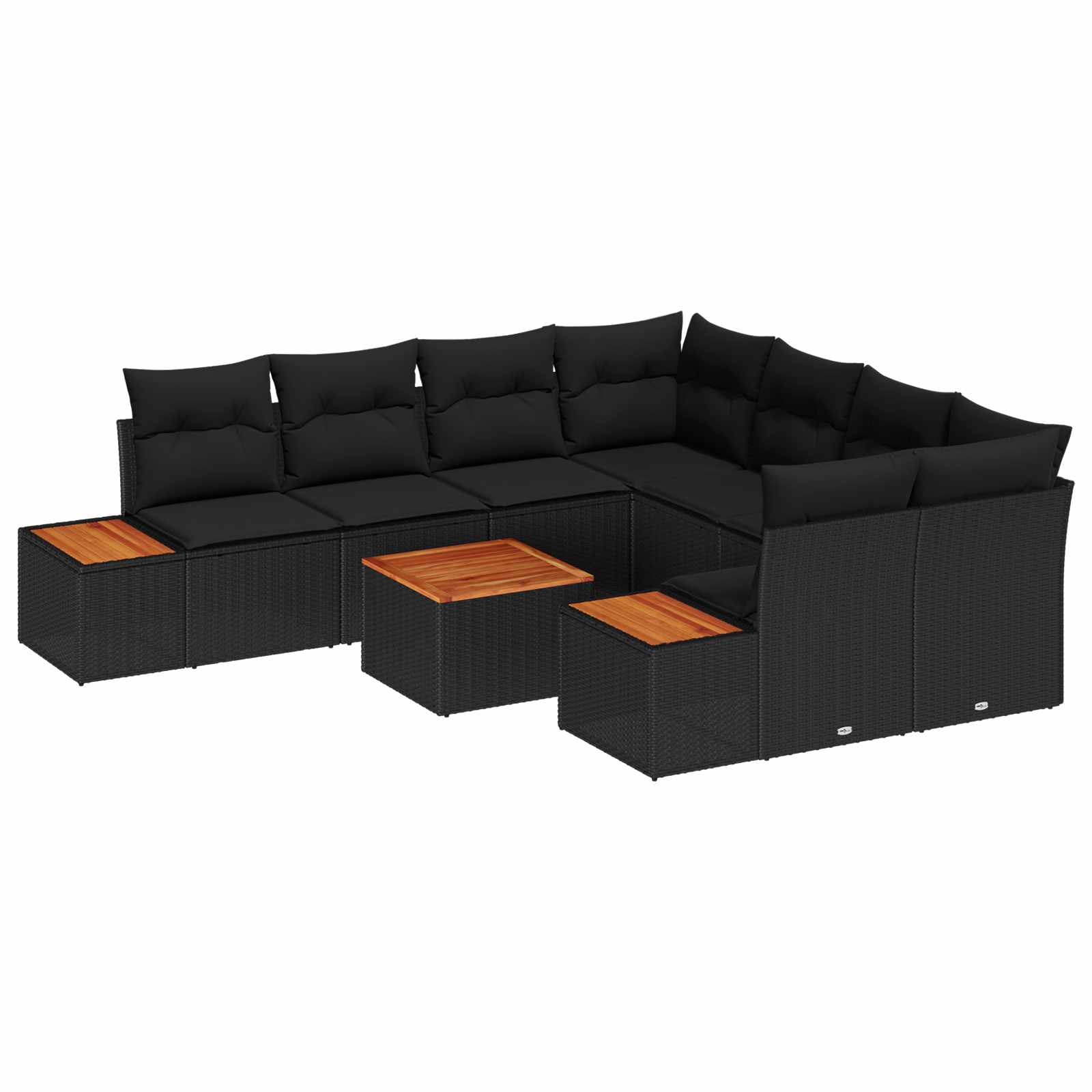 vidaXL Zestaw Sof na Ogród z poduszką 9 pcs Czarny Polirattan