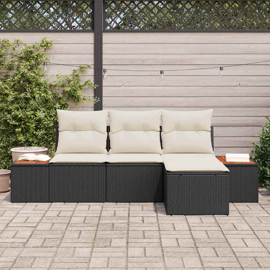 vidaXL Zestaw Sof na Ogród 4 pcs Czarny i kremowy Rattan poli