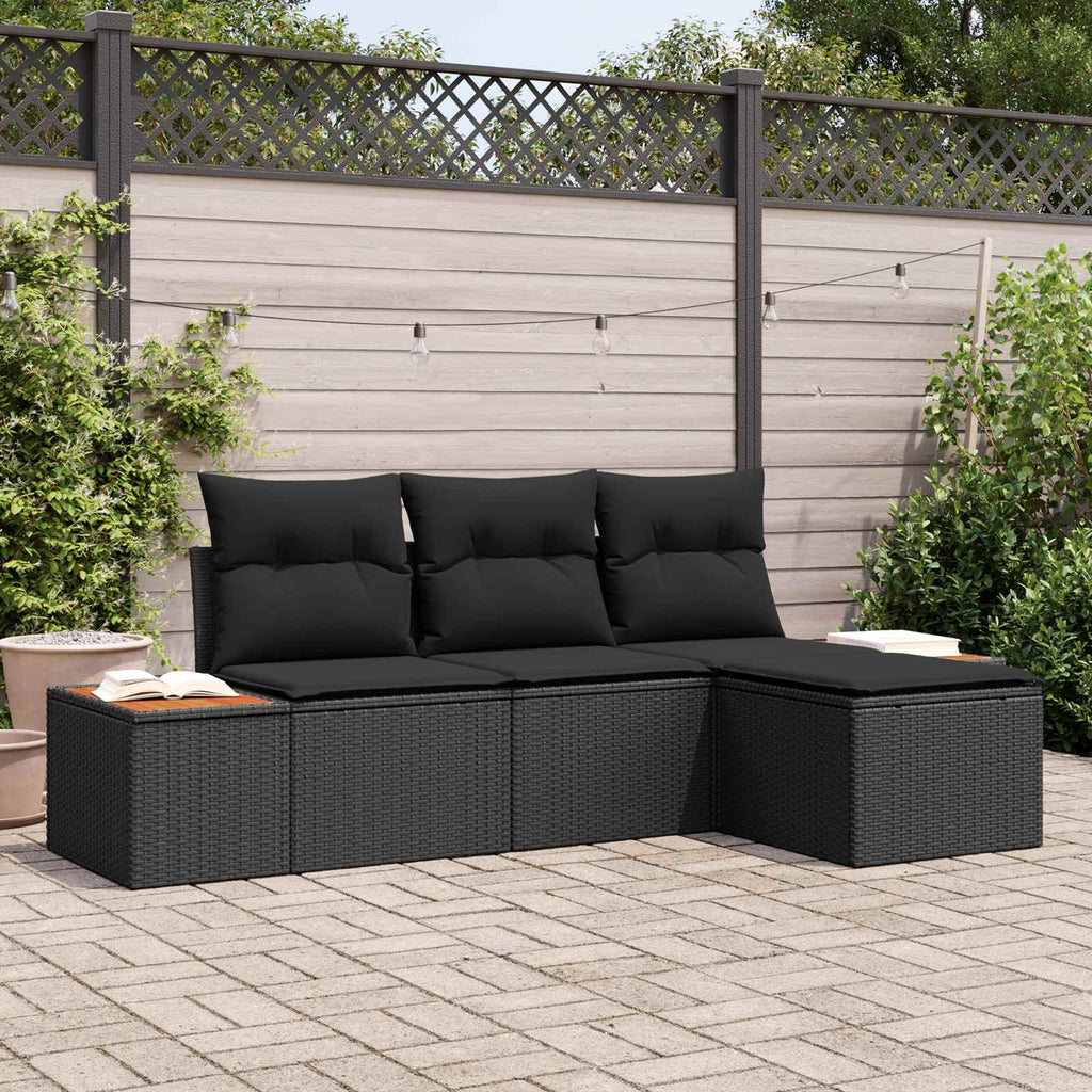 vidaXL Zestaw Sof na Ogród z poduszką 4 pcs Czarny Rattan poli