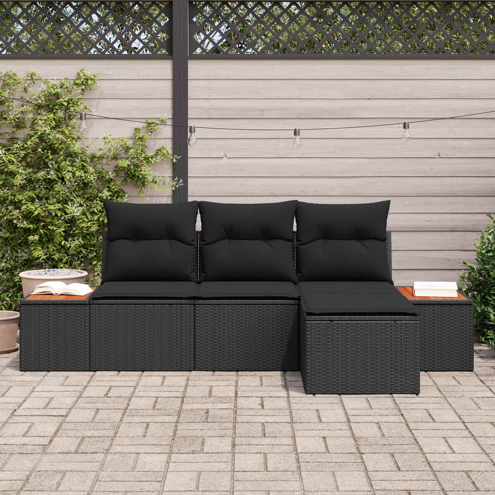 vidaXL Zestaw Sof na Ogród z poduszką 4 pcs Czarny Rattan poli