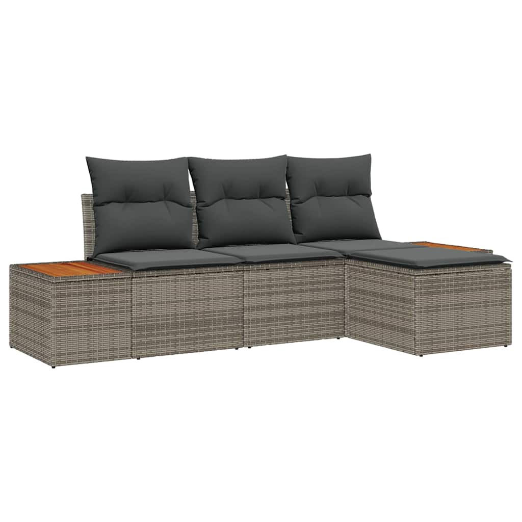 vidaXL Zestaw Sof na Ogród z poduszką 4 pcs Szary Rattan poli