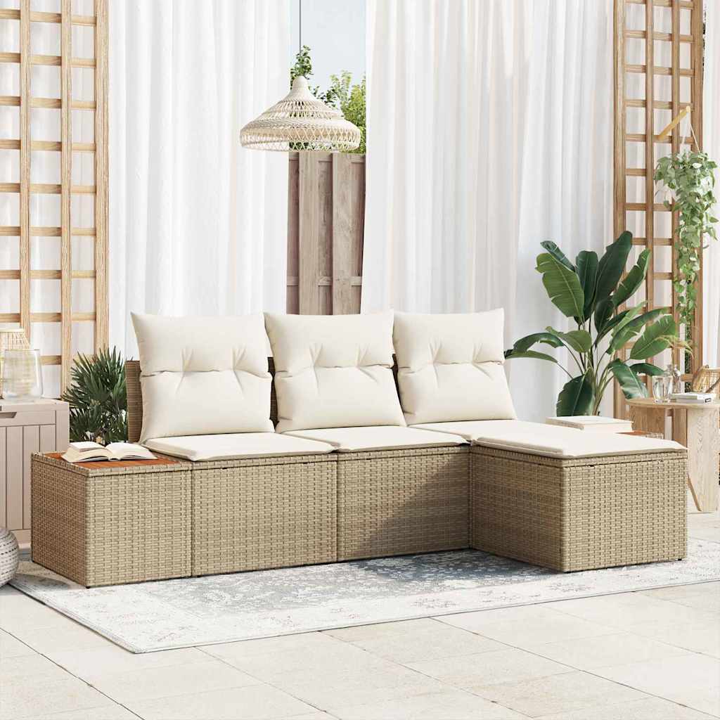 vidaXL Zestaw Sof na Ogród 4 pcs Beżowy i kremowy Rattan poli