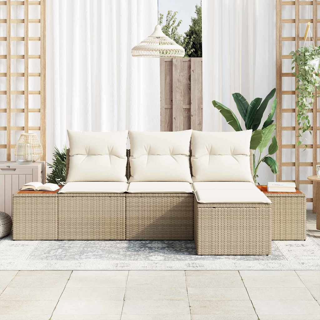 vidaXL Zestaw Sof na Ogród 4 pcs Beżowy i kremowy Rattan poli