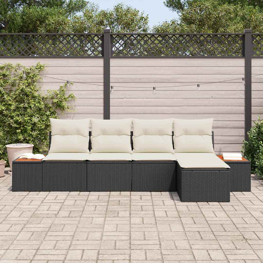 vidaXL Zestaw Sof na Ogród 6 pcs Czarny i kremowy Technorattan