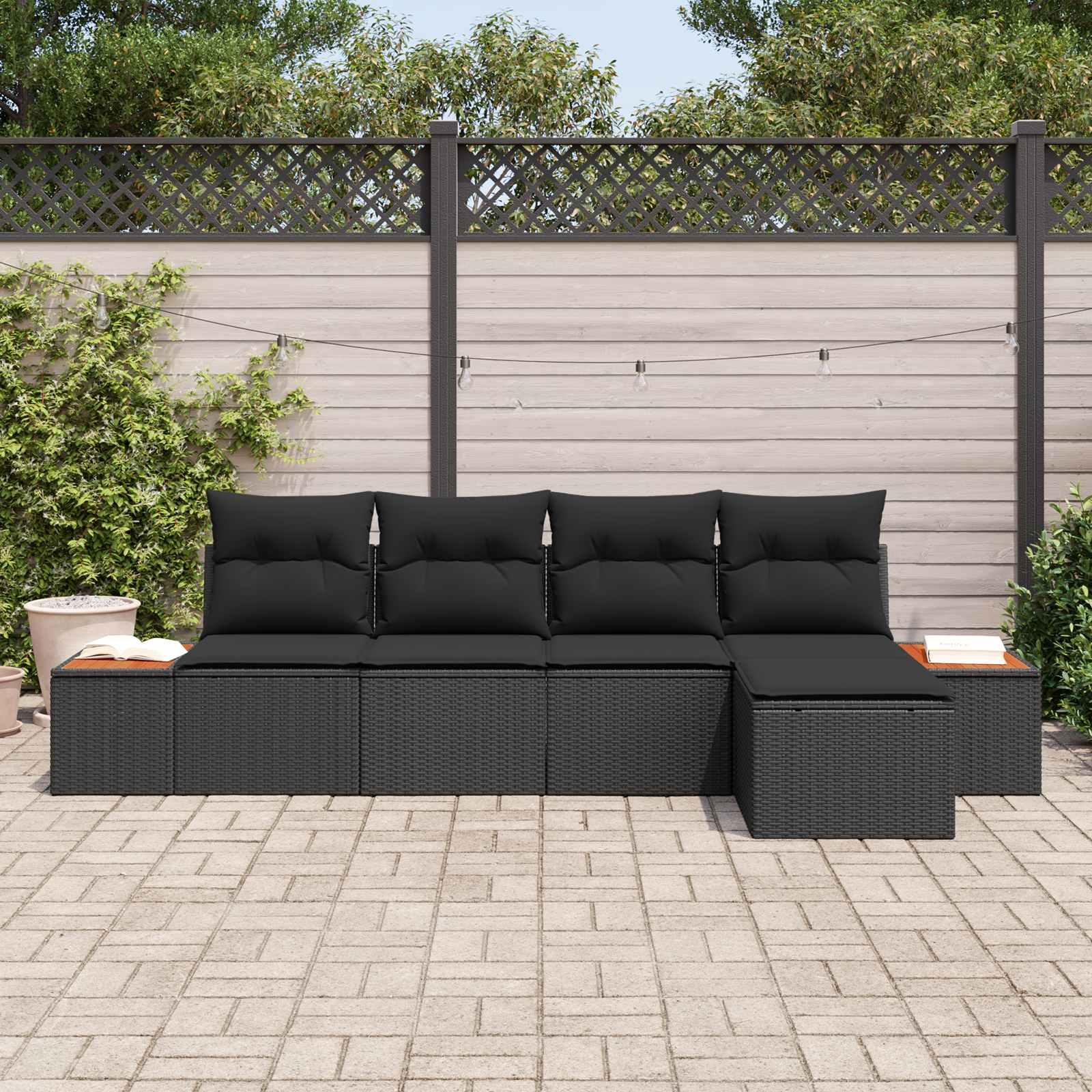 vidaXL Zestaw Sof na Ogród z poduszką 6 pcs Czarny Technorattan