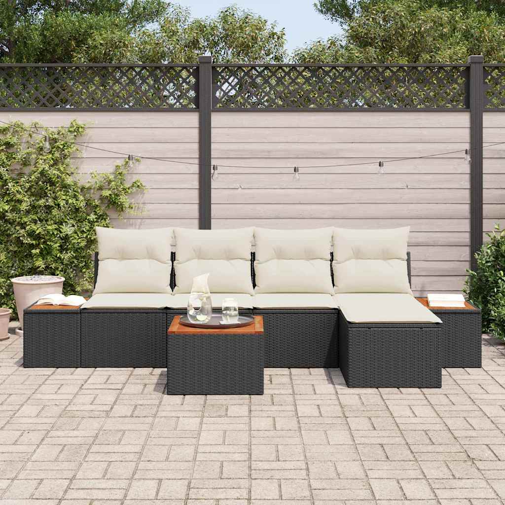 vidaXL Zestaw Sof na Ogród 6 pcs Czarny i kremowy Technorattan