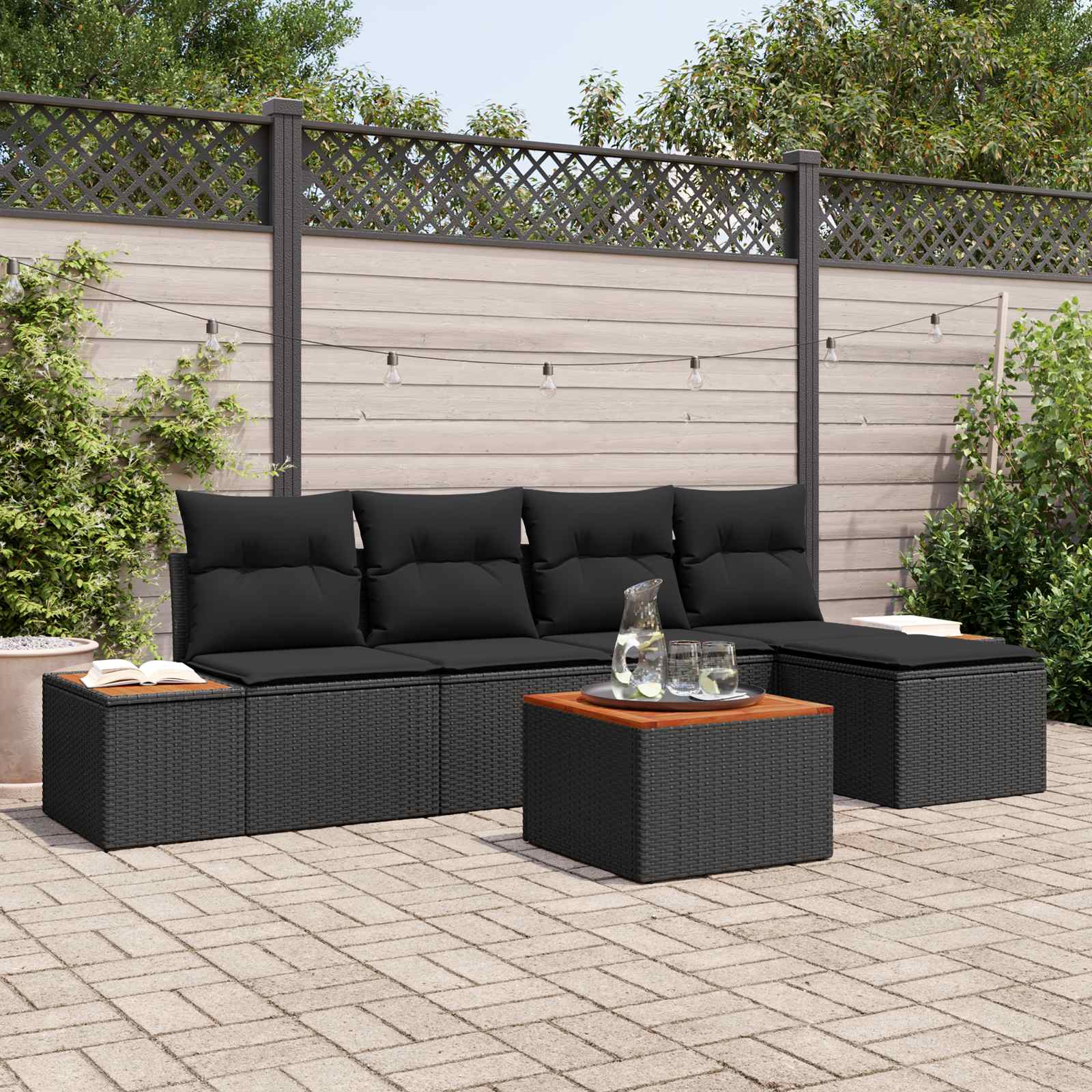 vidaXL Zestaw Sof na Ogród z poduszką 6 pcs Czarny Technorattan