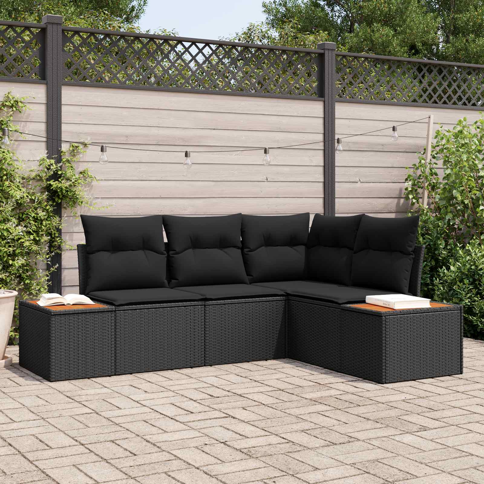 vidaXL Zestaw Sof na Ogród z poduszką 4 pcs Czarny Technorattan