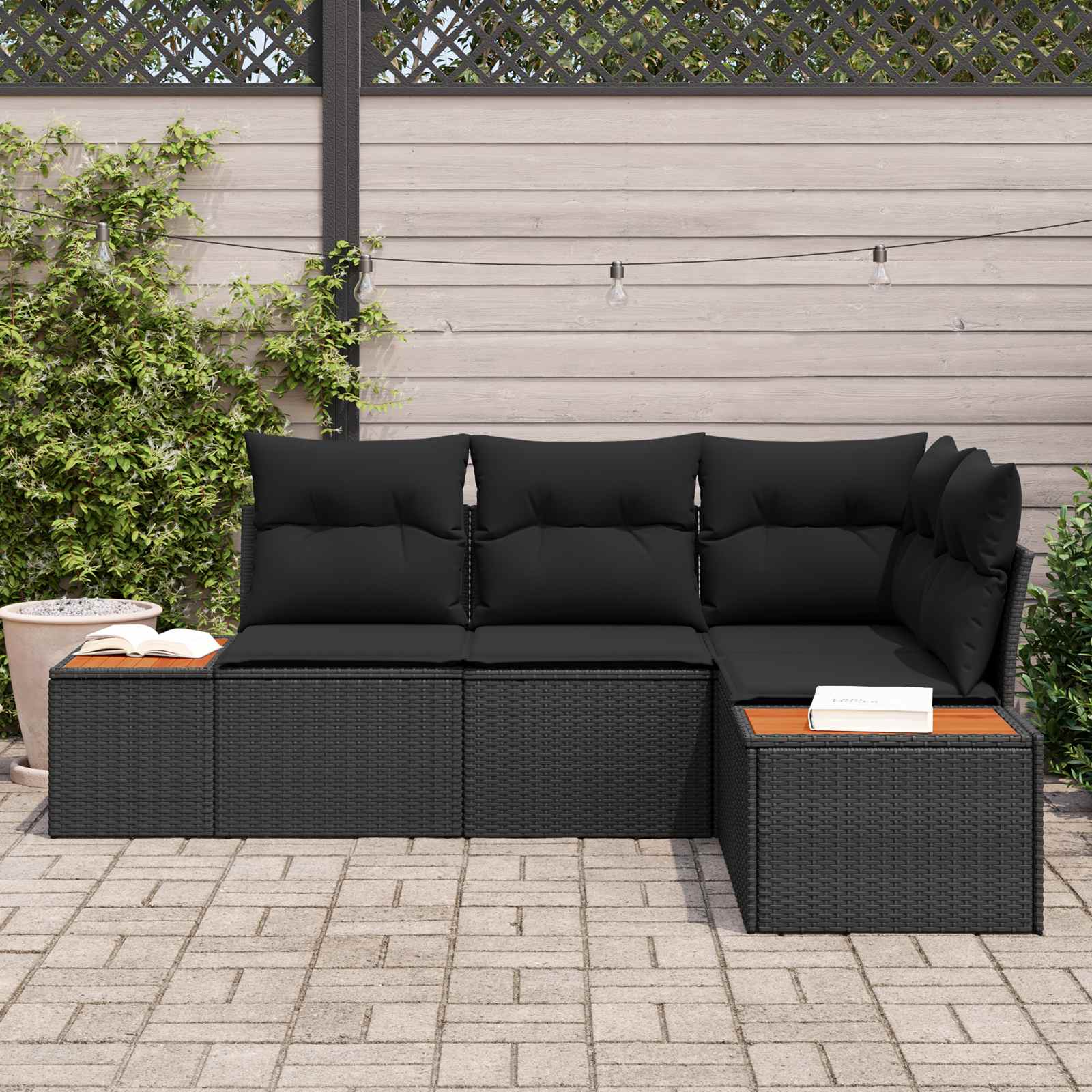 vidaXL Zestaw Sof na Ogród z poduszką 4 pcs Czarny Technorattan