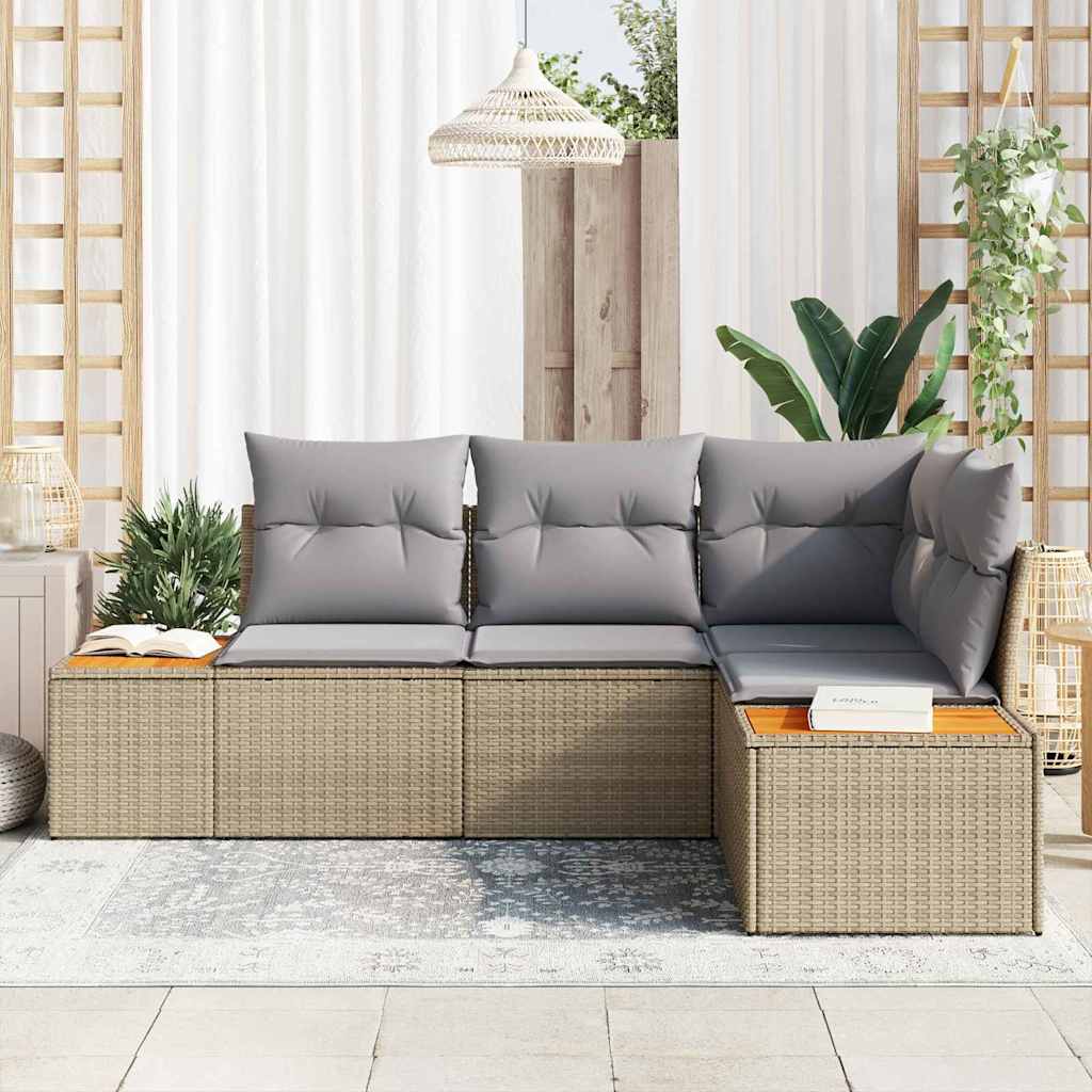 vidaXL Zestaw Sof na Ogród 4 pcs Beżowy i jasnoszary Technorattan