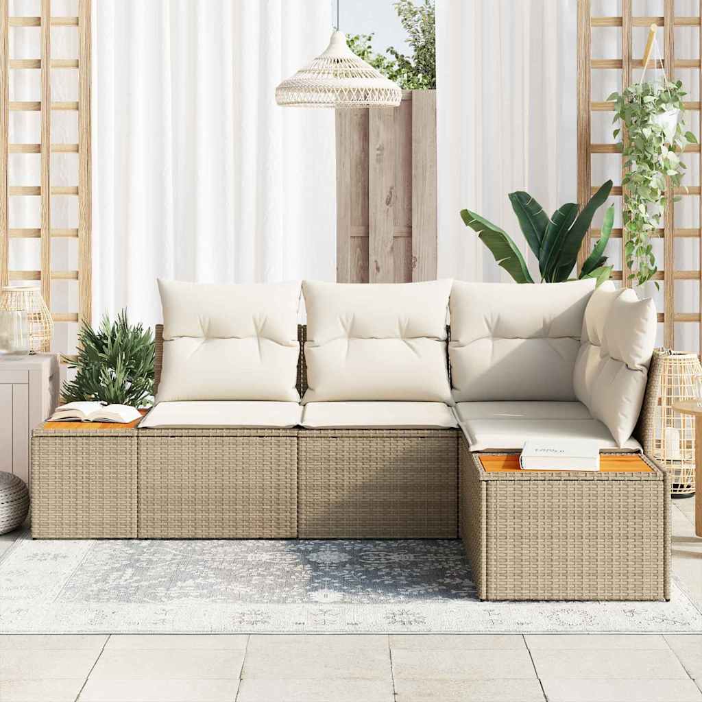 vidaXL Zestaw Sof na Ogród 4 pcs Beżowy i kremowy Technorattan