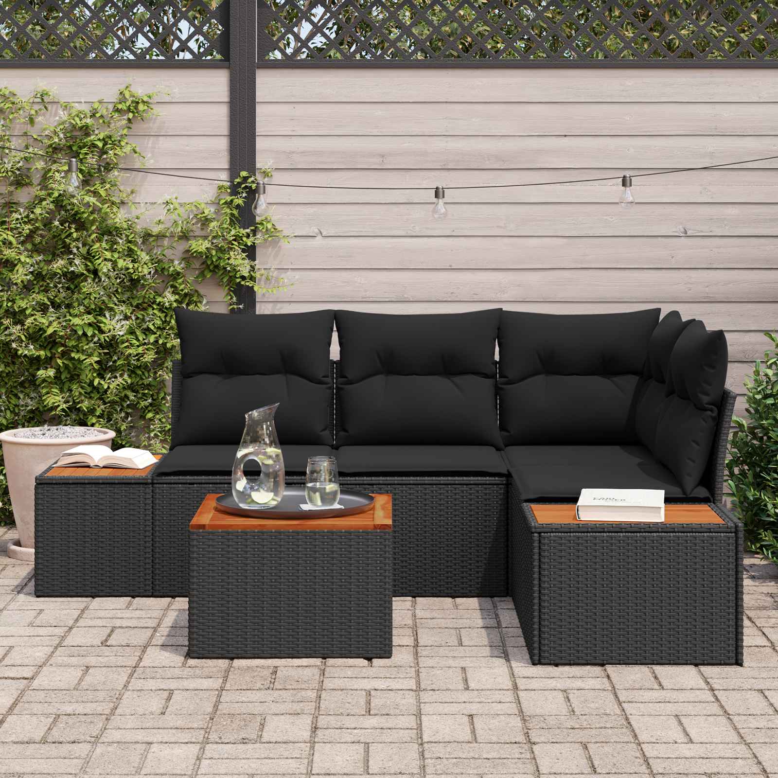 vidaXL Zestaw Sof na Ogród z poduszką 4 pcs Czarny Technorattan