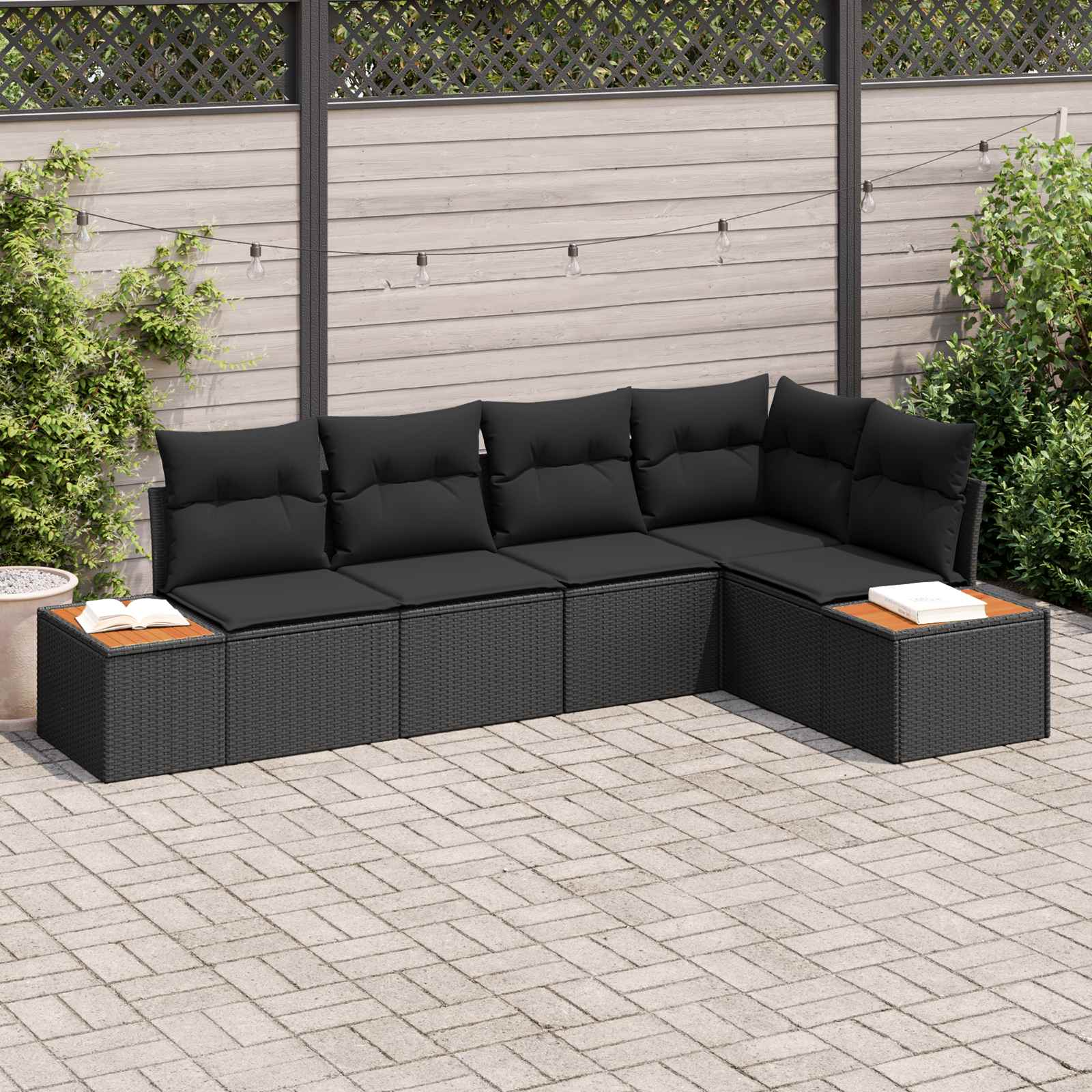 vidaXL Zestaw Sof na Ogród z poduszką 5 pcs Czarny Polirattan