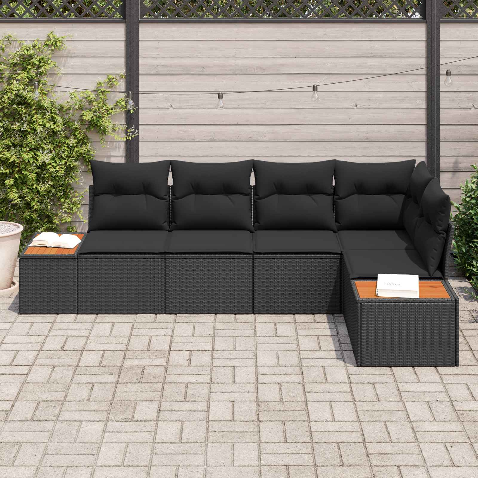 vidaXL Zestaw Sof na Ogród z poduszką 5 pcs Czarny Polirattan