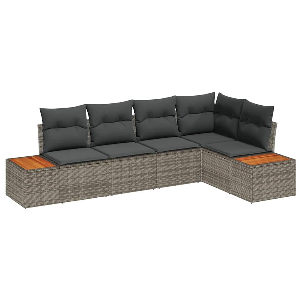 vidaXL Zestaw Sof na Ogród z poduszką 5 pcs Szary Polirattan