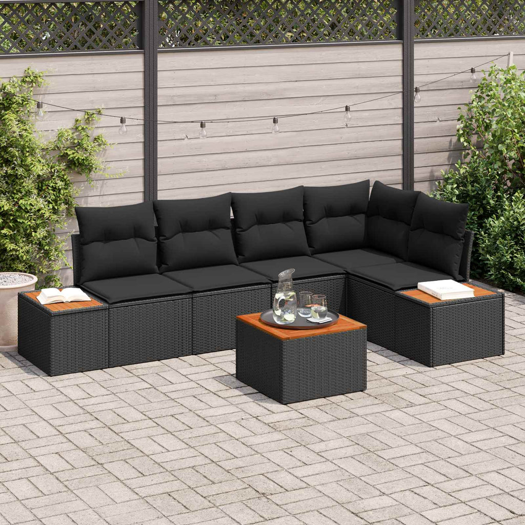 vidaXL Zestaw Sof na Ogród z poduszką 6 pcs Czarny Polirattan