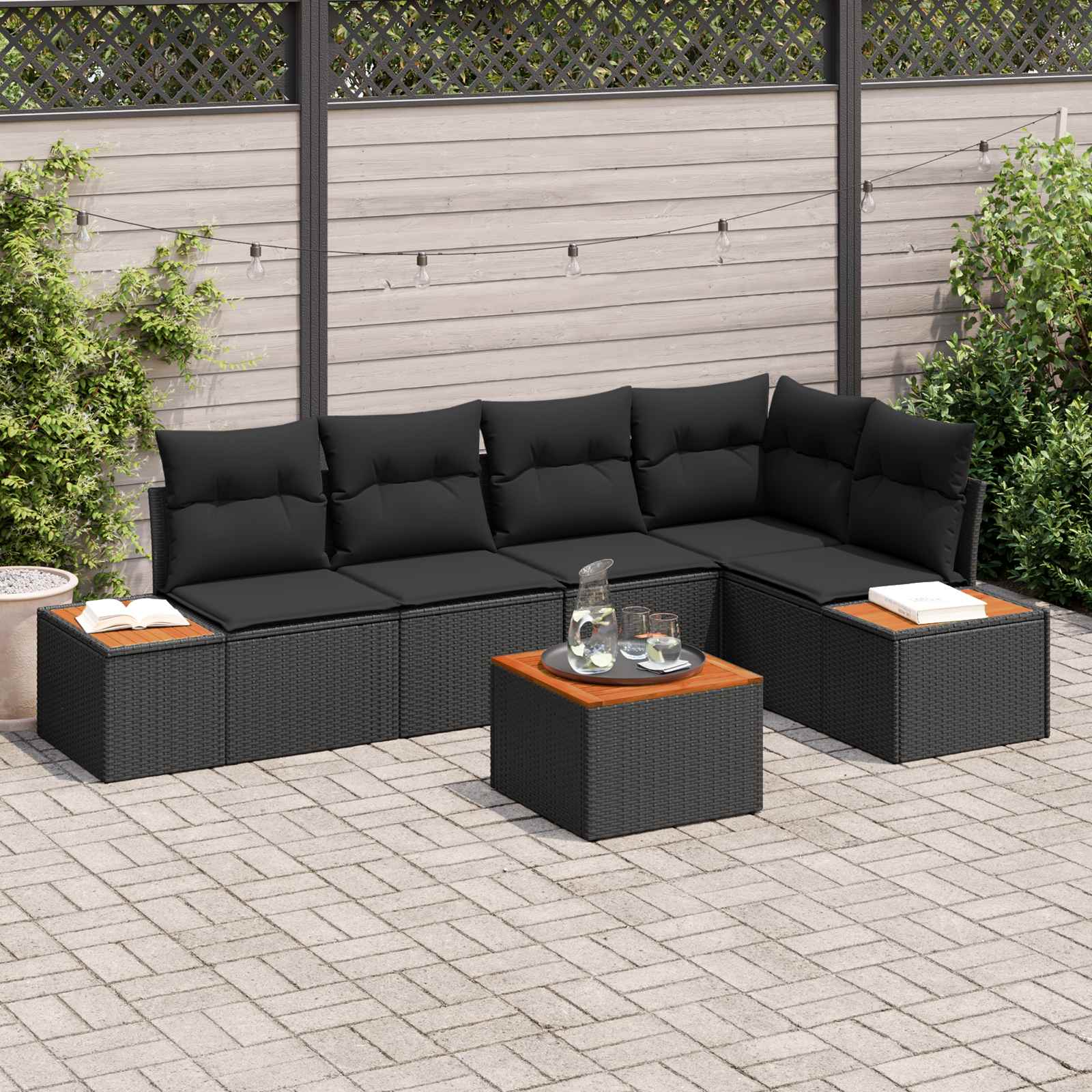 vidaXL Zestaw Sof na Ogród z poduszką 6 pcs Czarny Polirattan