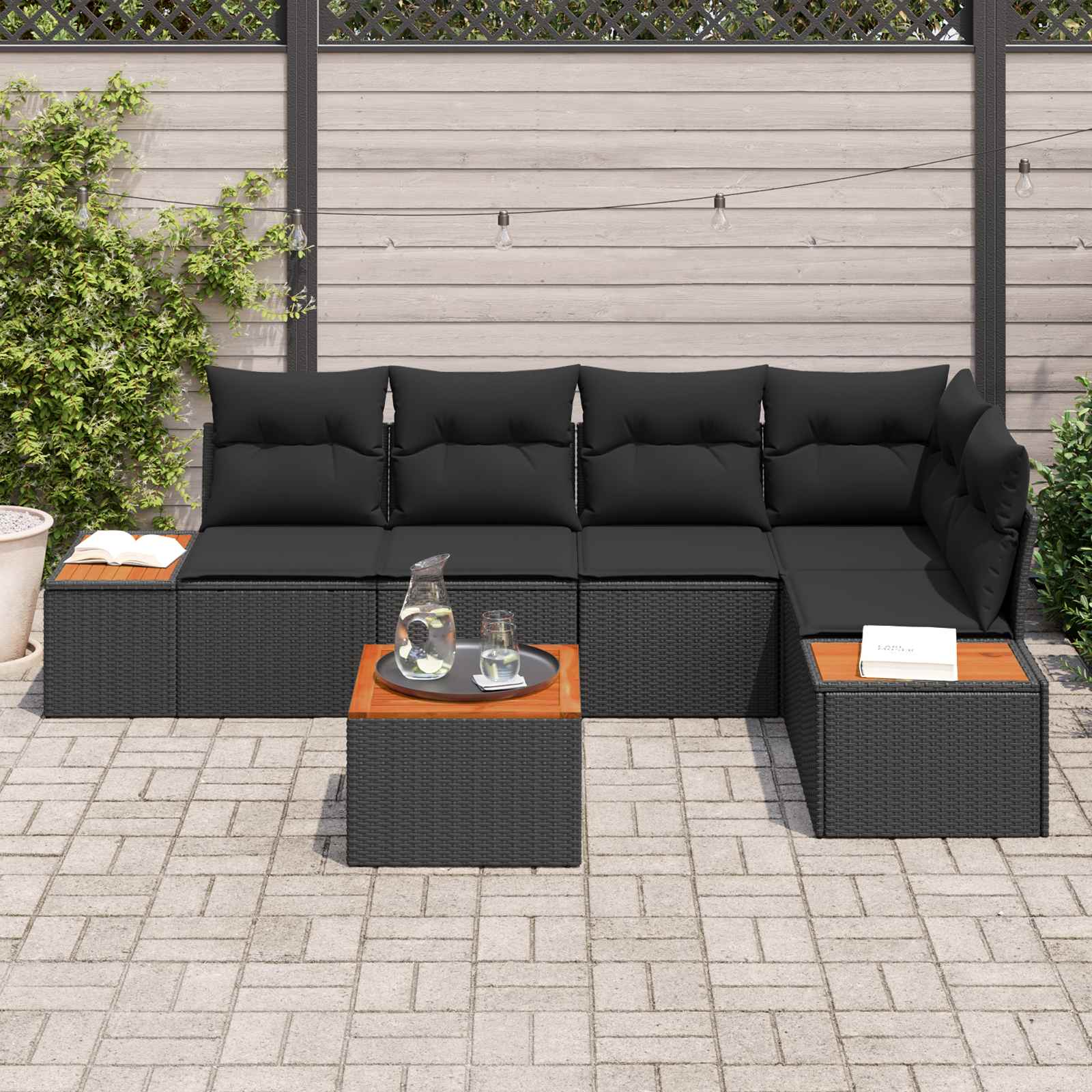 vidaXL Zestaw Sof na Ogród z poduszką 6 pcs Czarny Polirattan