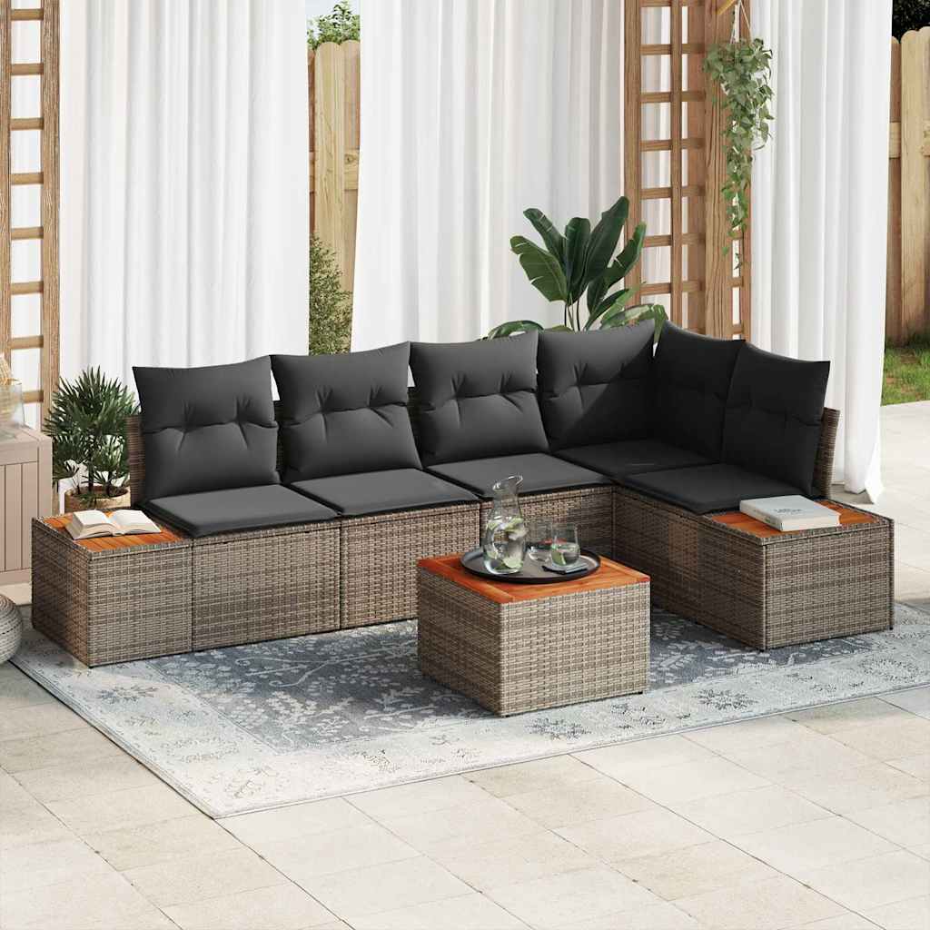 vidaXL Zestaw Sof na Ogród z poduszką 6 pcs Szary Polirattan
