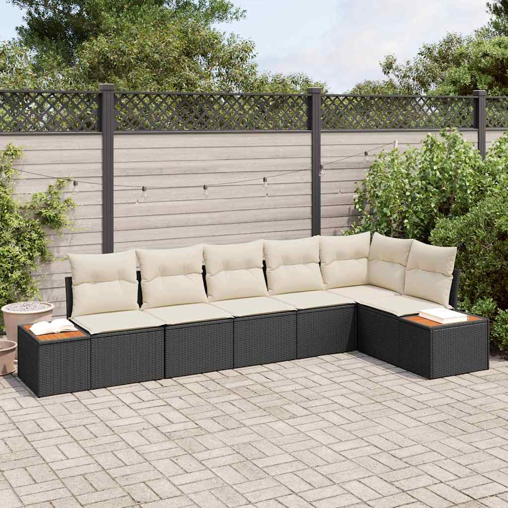 vidaXL Zestaw Sof na Ogród 6 pcs Czarny i kremowy Technorattan